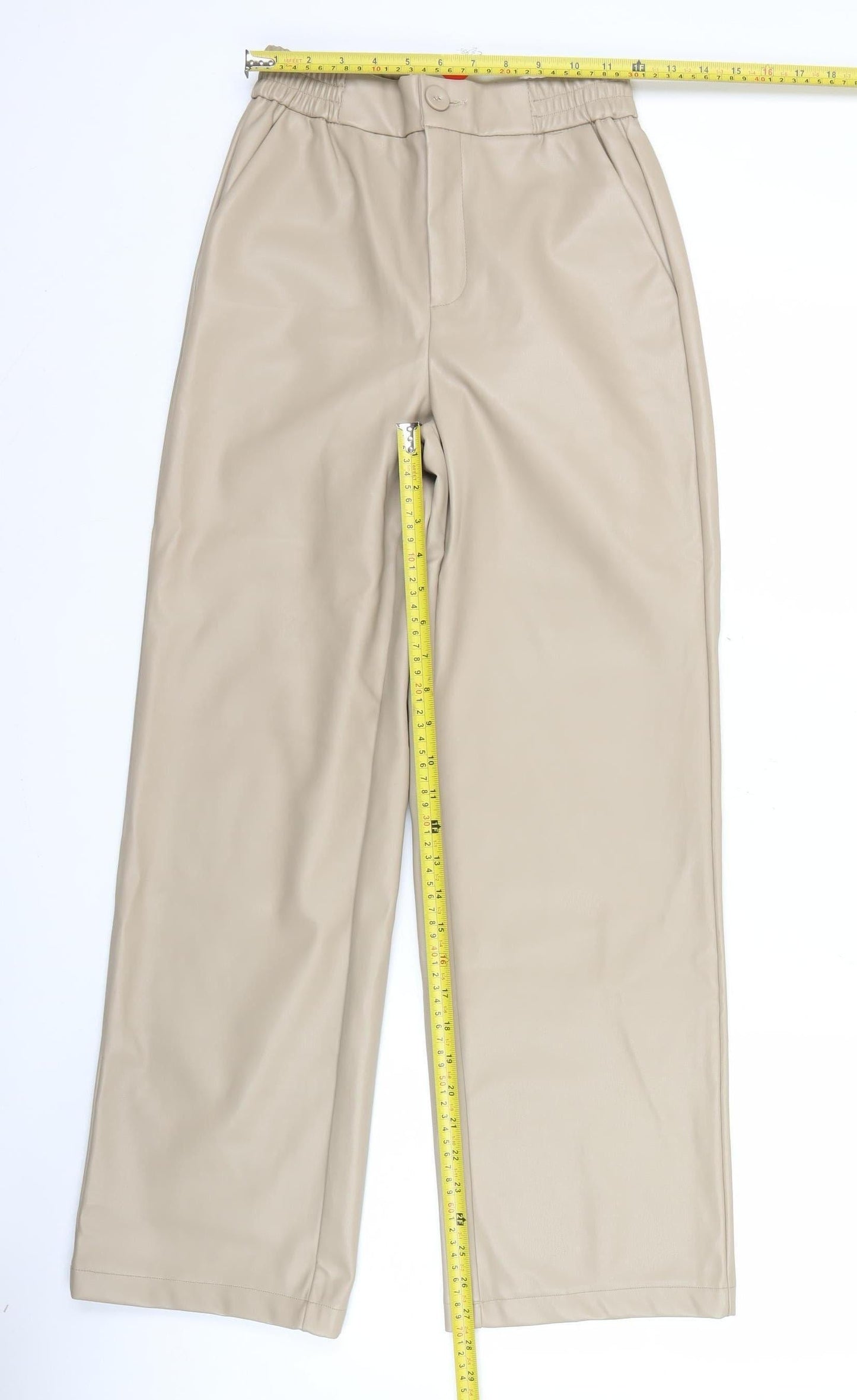 C.H.O.I.C. Women’s Beige Faux Leather Straight Trousers S