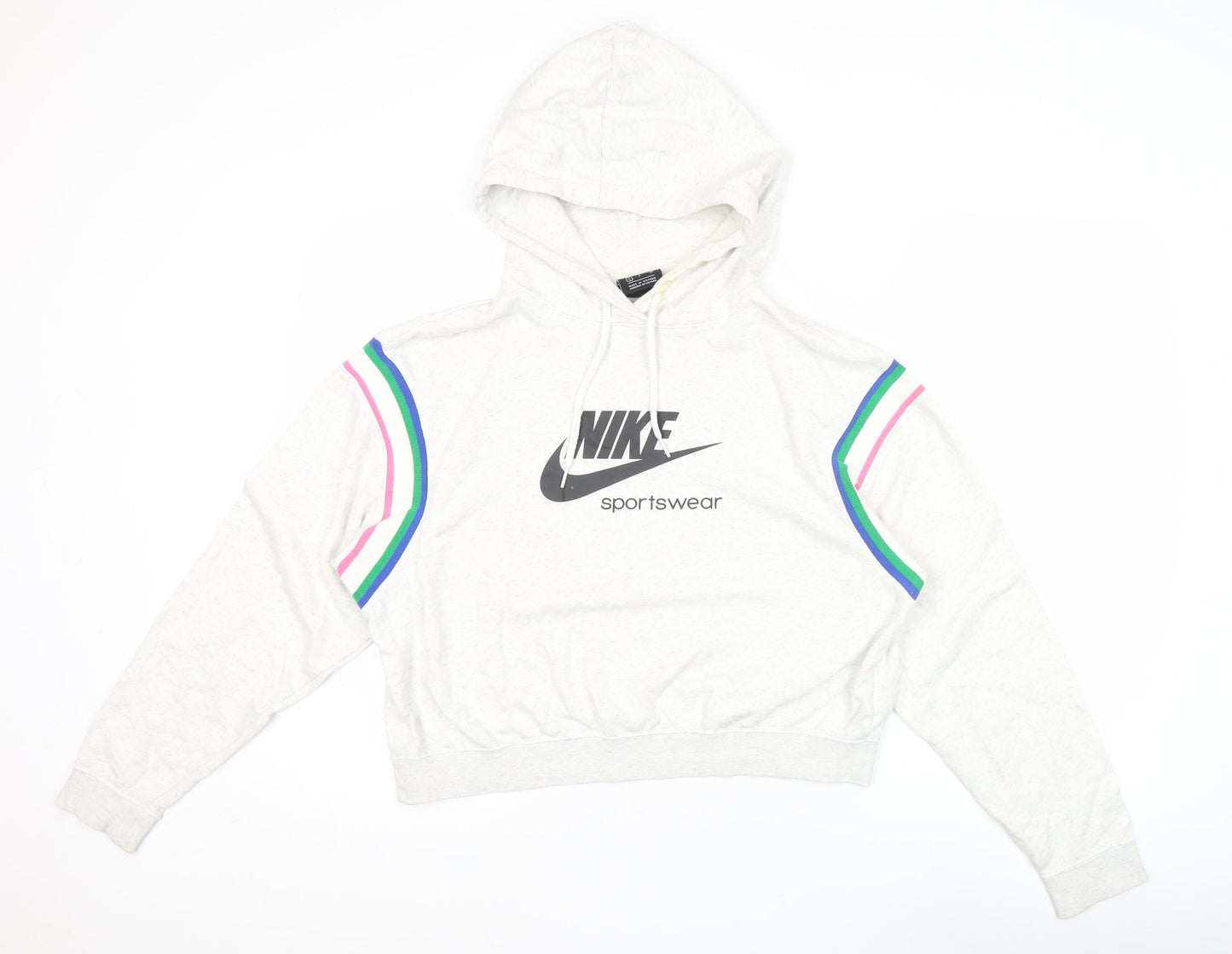 Nike Womens Beige Hooded Pullover Sweatshirt Size S Logo Design