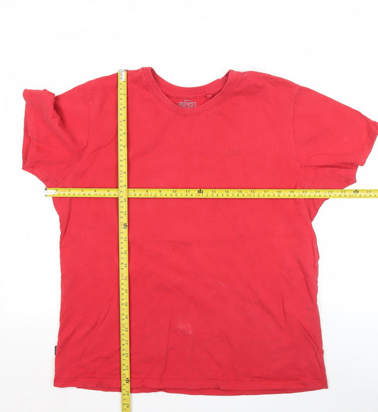 Diesel Men's Red Crew Neck Cotton T-Shirt Size L