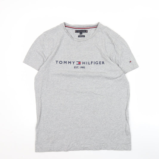 Tommy Hilfiger Men's Grey Cotton Crew Neck Short Sleeve T-Shirt Medium