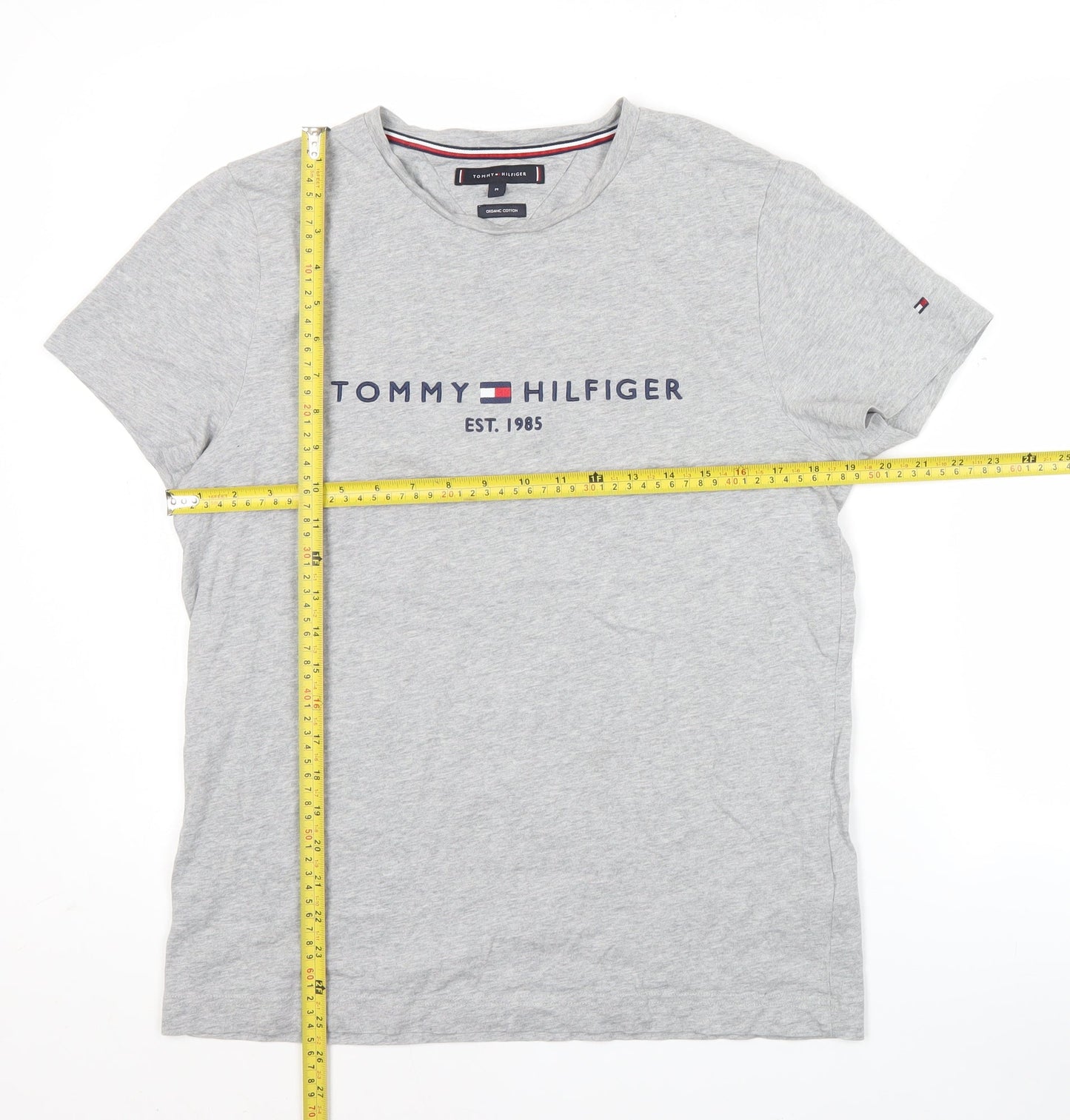 Tommy Hilfiger Men's Grey Cotton Crew Neck Short Sleeve T-Shirt Medium