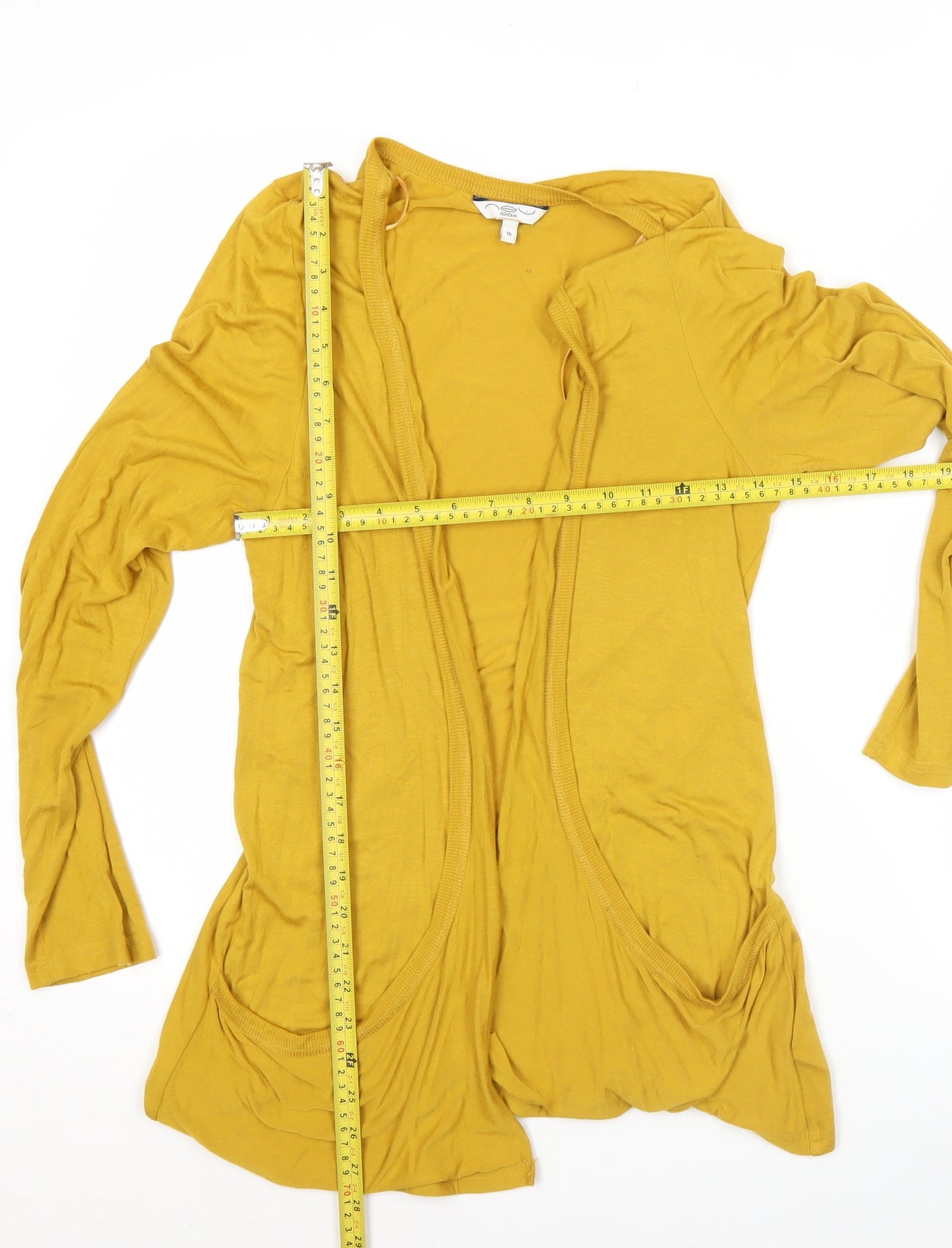 New Look Women's Yellow Long Sleeve Open Front Cardigan Size 16