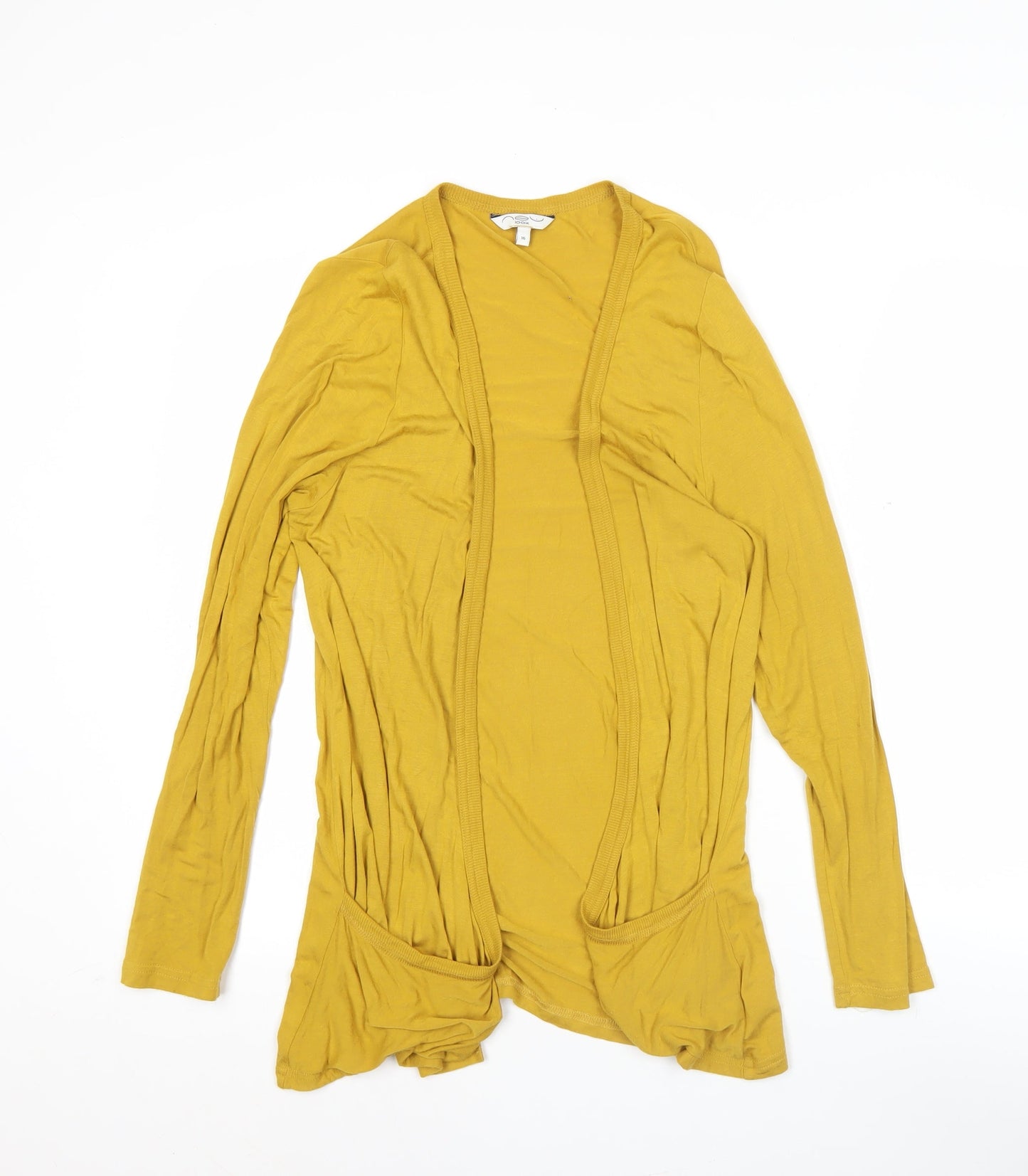 New Look Women's Yellow Long Sleeve Open Front Cardigan Size 16