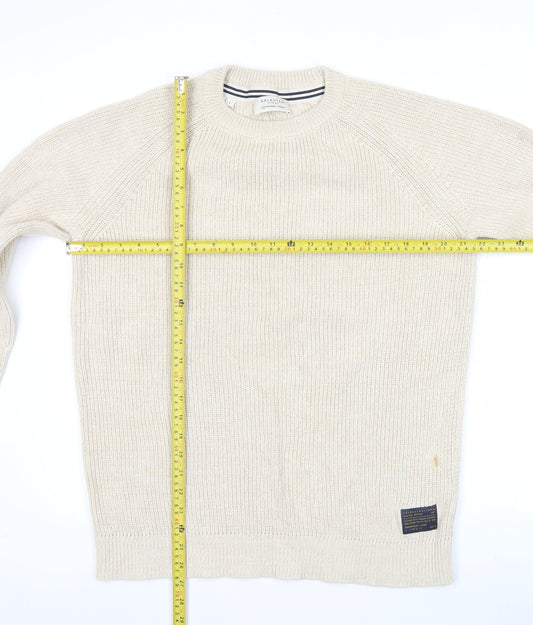 Selected Homme Men’s Beige Cotton Knit Pullover Jumper L