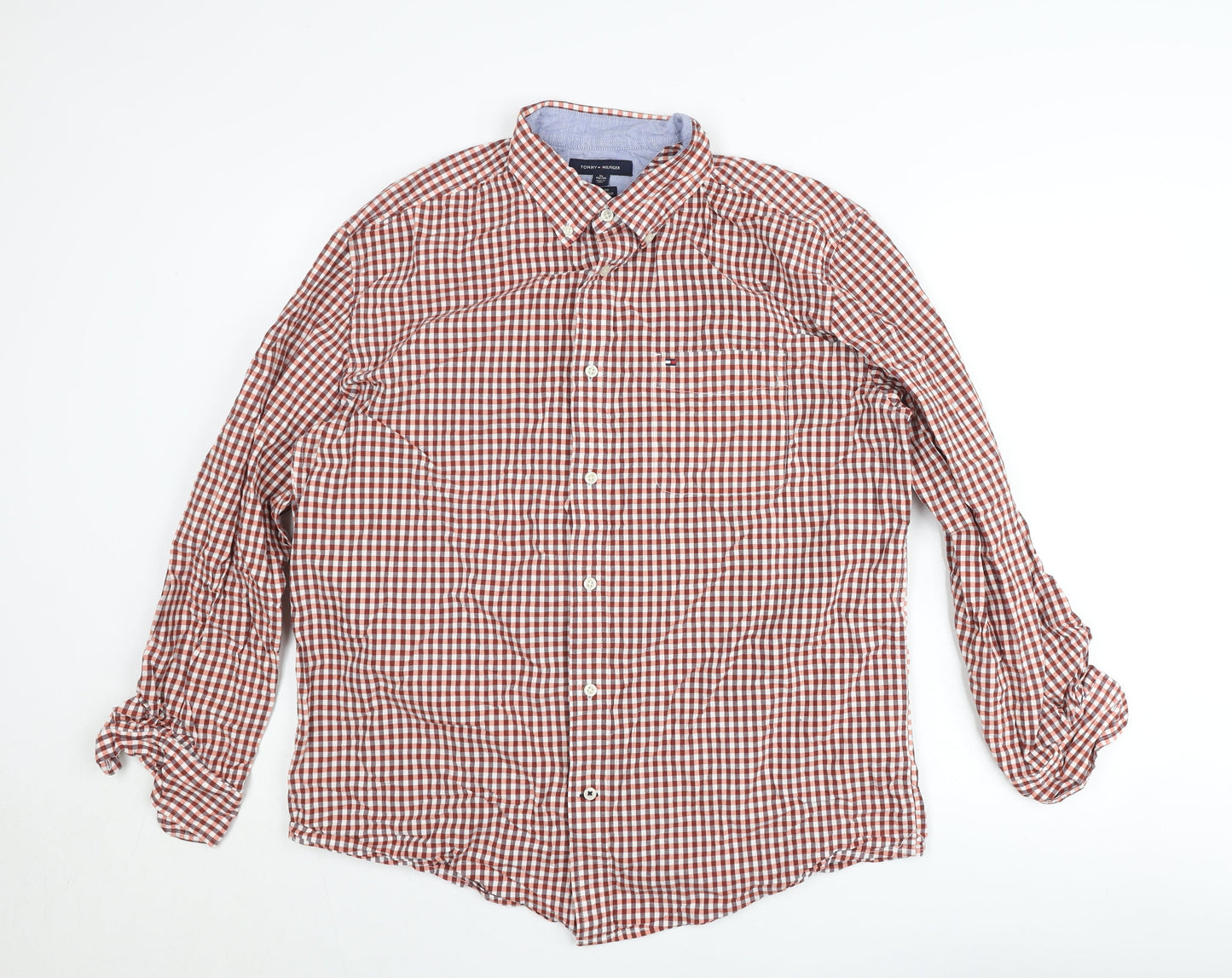 Tommy Hilfiger Men's Brown Check Classic Fit Cotton Button-Down Shirt XL