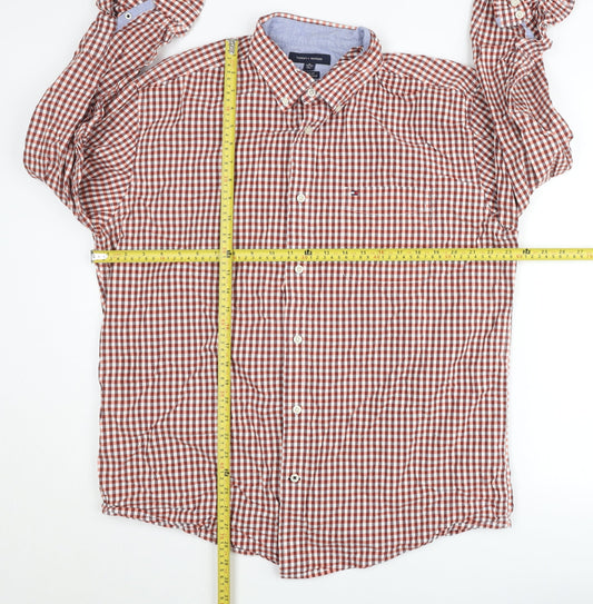 Tommy Hilfiger Men's Brown Check Classic Fit Cotton Button-Down Shirt XL