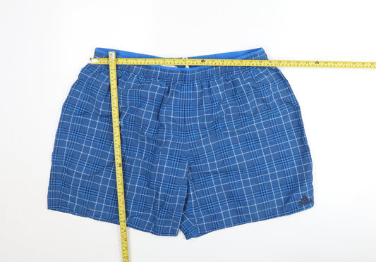 Adidas Men Blue Check 2XL Swim Shorts Elastic Waist Quick Dry