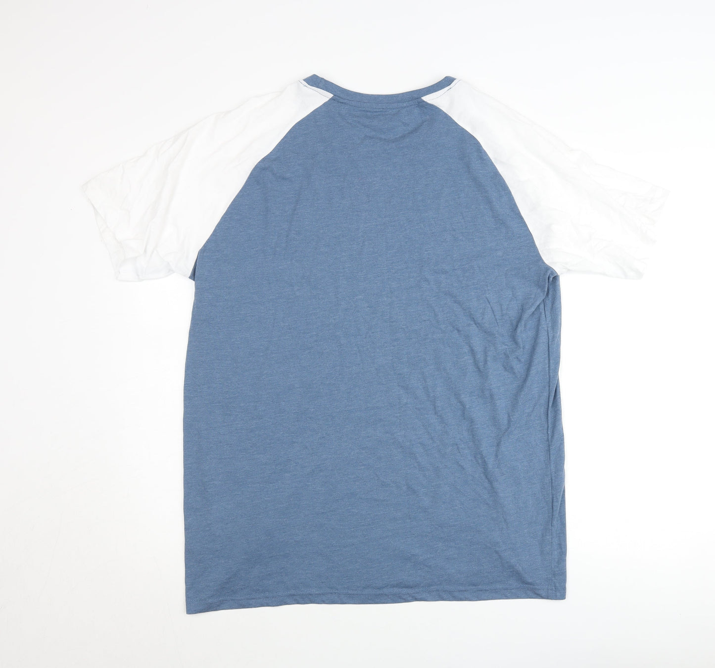 Bench Men's Blue & White Colourblock Crew Neck T-Shirt 2XL