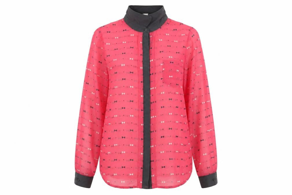 Next Women Pink Geometric Chiffon Long Sleeve Collared Blouse Size 14