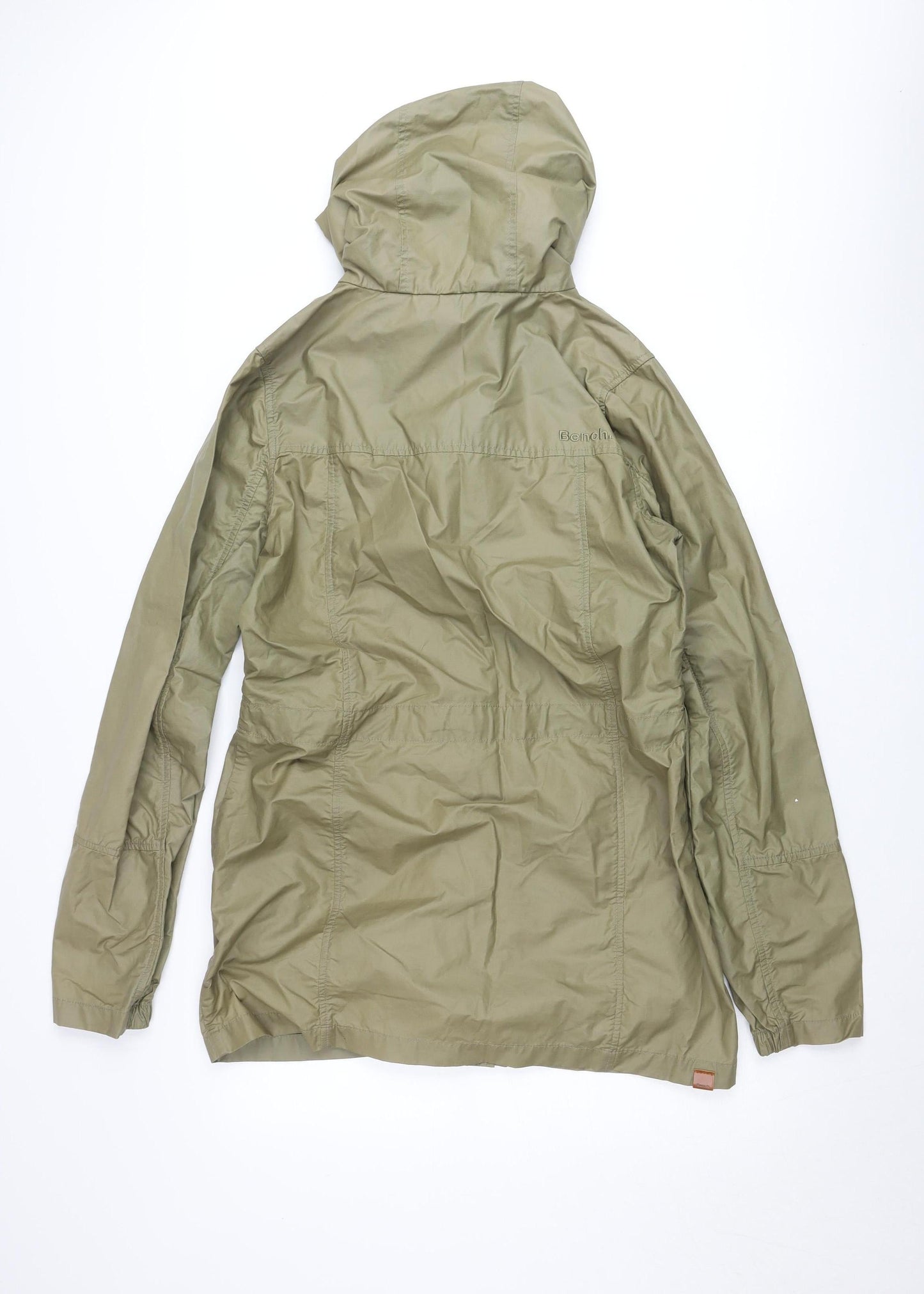 Bench Women's Green Hooded Parka Jacket L Lined Zip Button Pockets