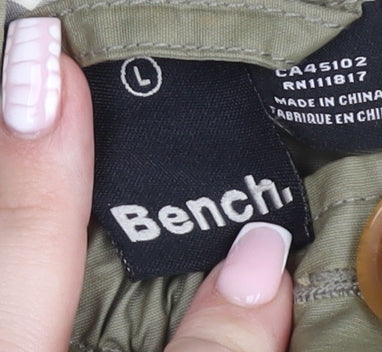 Bench Women's Green Hooded Parka Jacket L Lined Zip Button Pockets