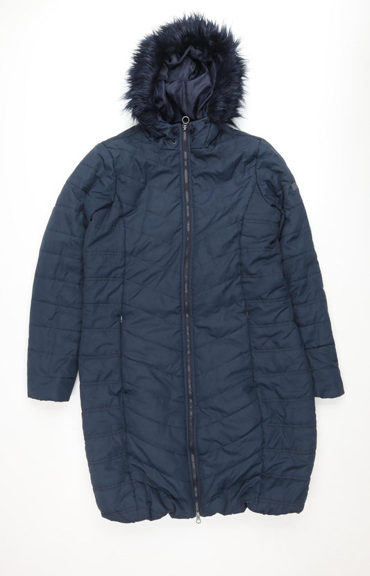 Regatta Womens Blue Long Puffer Jacket UK 14 Hooded Winter Coat