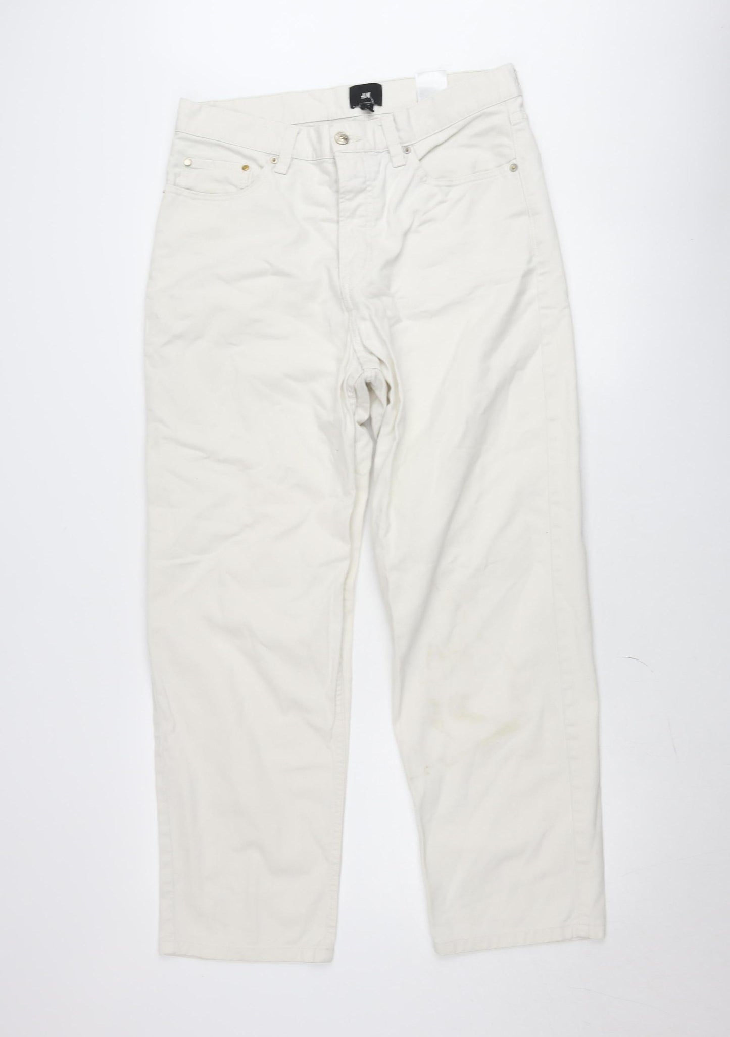 H&M Women Beige Loose Fit Straight Jeans Size 32 Cotton Denim