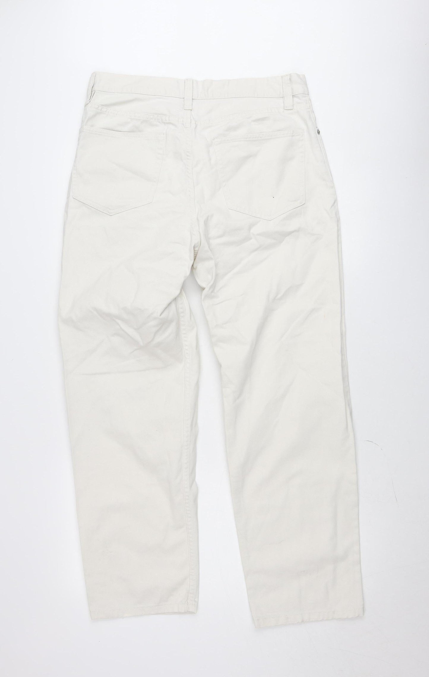 H&M Women Beige Loose Fit Straight Jeans Size 32 Cotton Denim