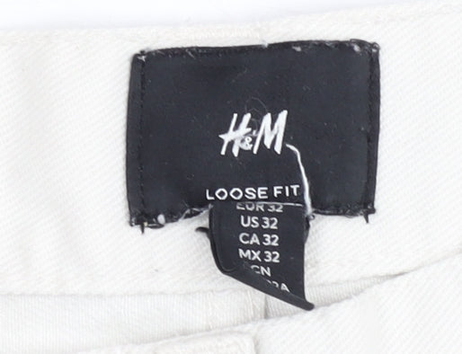 H&M Women Beige Loose Fit Straight Jeans Size 32 Cotton Denim