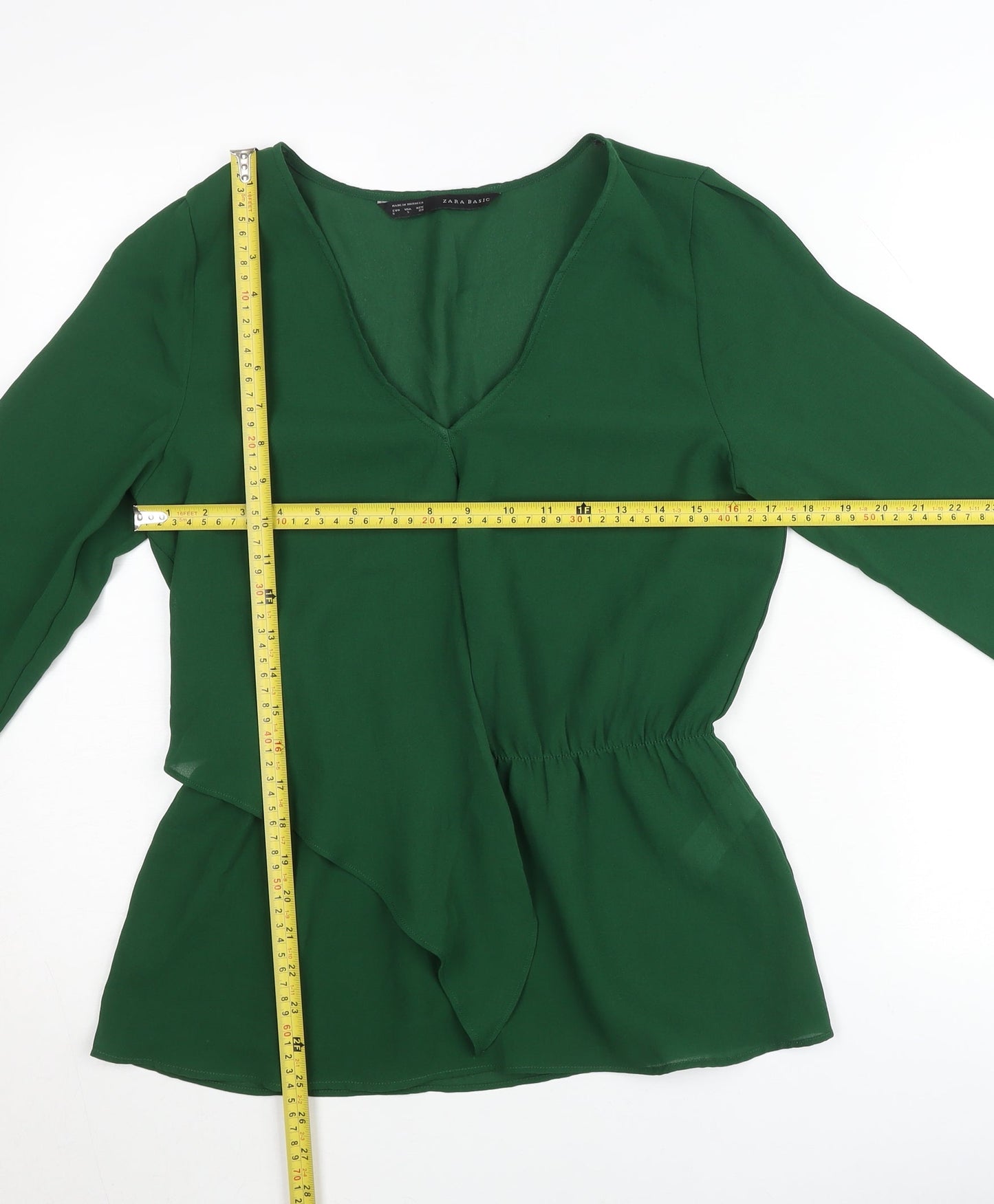 Zara Basic Women's Green V-Neck Wrap Blouse Long Sleeve Size S
