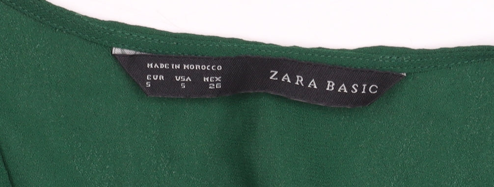 Zara Basic Women's Green V-Neck Wrap Blouse Long Sleeve Size S