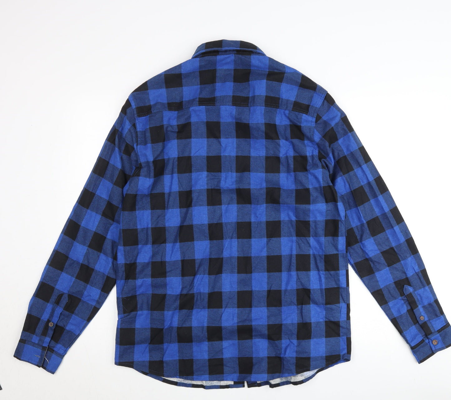 BoohooMAN Men's Blue Check Flannel Button-Up Shirt L
