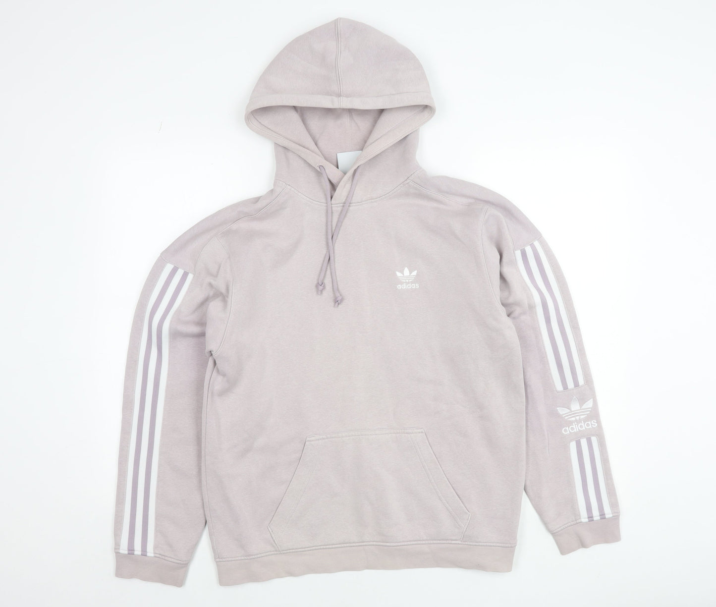 Adidas Mens Beige XS Pullover Hoodie with Logo & 3 Stripe Design