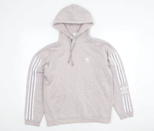 Adidas Mens Beige XS Pullover Hoodie with Logo & 3 Stripe Design