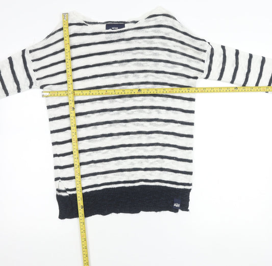 Superdry Women's White Striped Boat Neck Pullover Jumper Size S