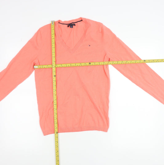 Tommy Hilfiger Women's Pink V-Neck Cotton Jumper Size M