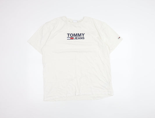 Tommy Jeans Men's White XL Logo Short Sleeve Cotton T-Shirt