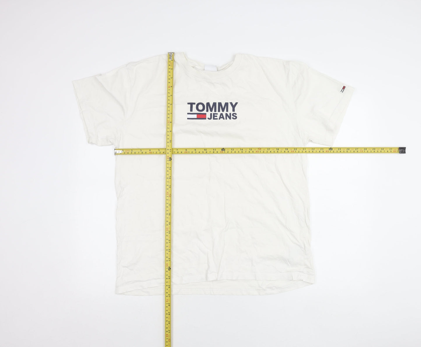 Tommy Jeans Men's White XL Logo Short Sleeve Cotton T-Shirt