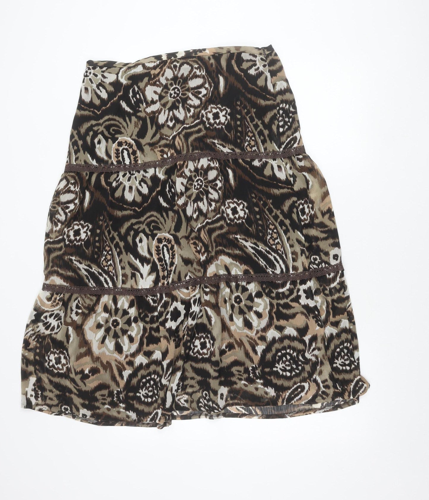 Bianca Women's Brown Paisley Wrap Skirt Size 12 Knee Length Bohemian