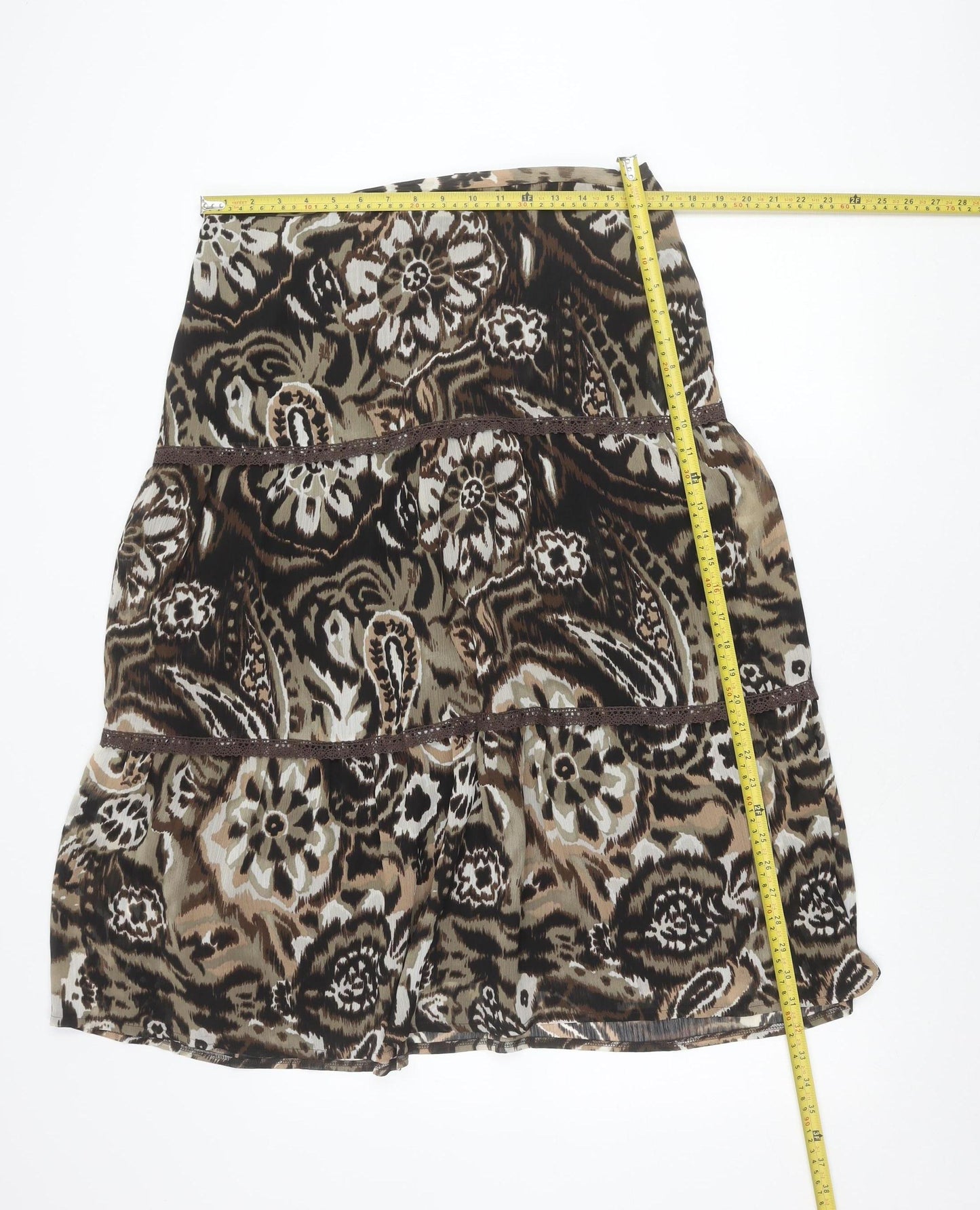 Bianca Women's Brown Paisley Wrap Skirt Size 12 Knee Length Bohemian