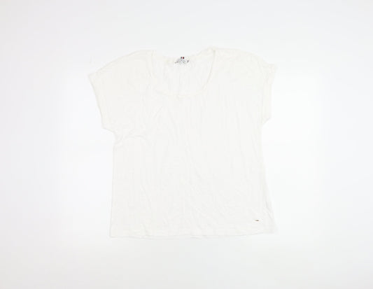 Tommy Hilfiger Women White Cotton Scoop Neck Short Sleeve T-Shirt M