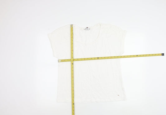 Tommy Hilfiger Women White Cotton Scoop Neck Short Sleeve T-Shirt M