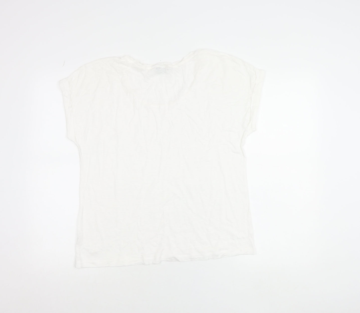 Tommy Hilfiger Women White Cotton Scoop Neck Short Sleeve T-Shirt M