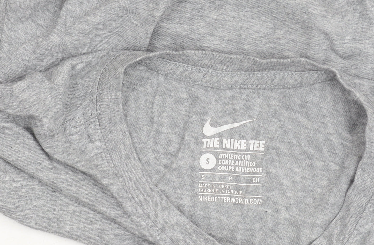 Nike Men’s Grey Athletic Fit Cotton T-Shirt Size S Crew Neck Sports Top