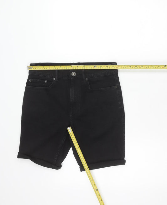 New Look Unisex Black Slim Fit Stretch Denim Shorts Size 32