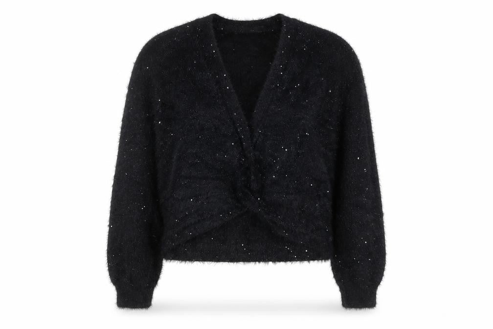 Gallery Women's Black Sequin V-Neck Long Sleeve Cardigan Size S