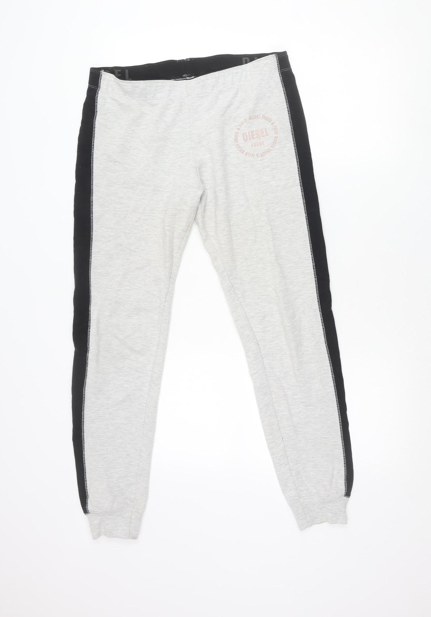 Diesel Womens Grey Jogger Trousers M Cotton Blend Side Stripe