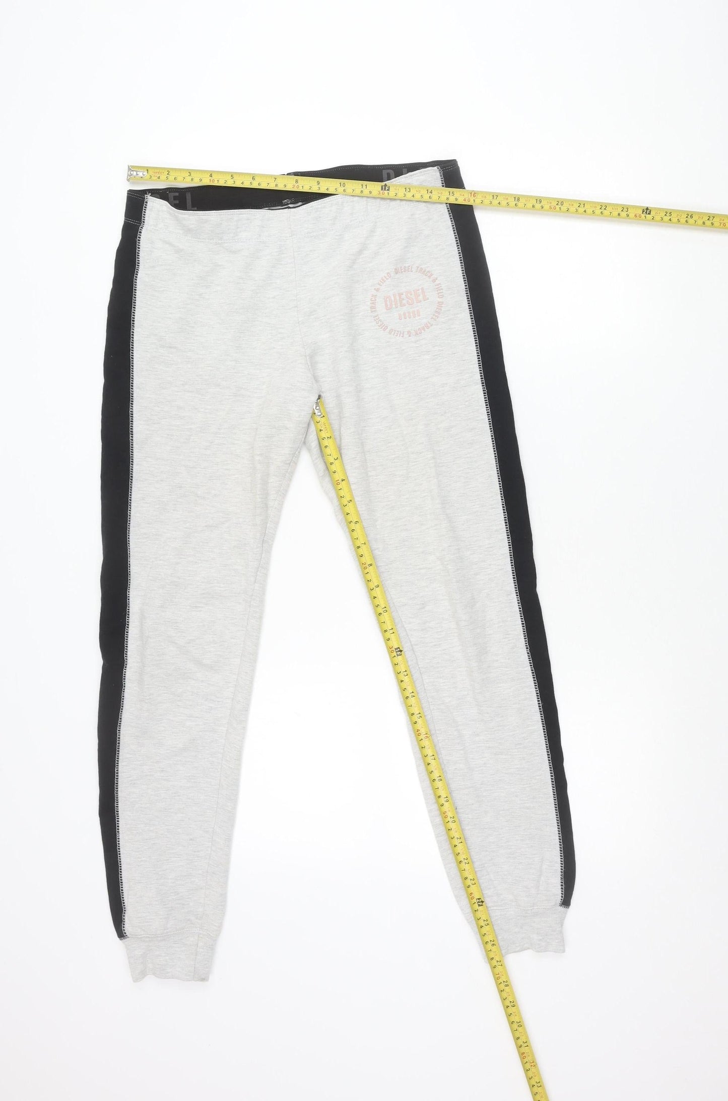 Diesel Womens Grey Jogger Trousers M Cotton Blend Side Stripe