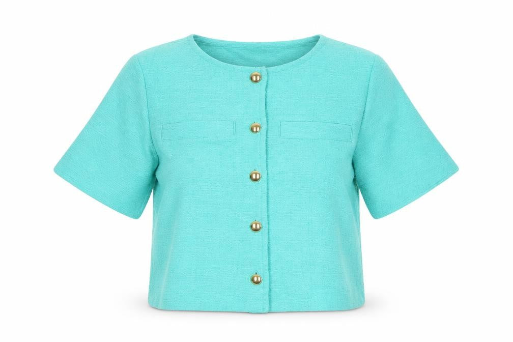 Gallery Womens Green Cropped Cotton Button-Up Short Sleeve Top Size S