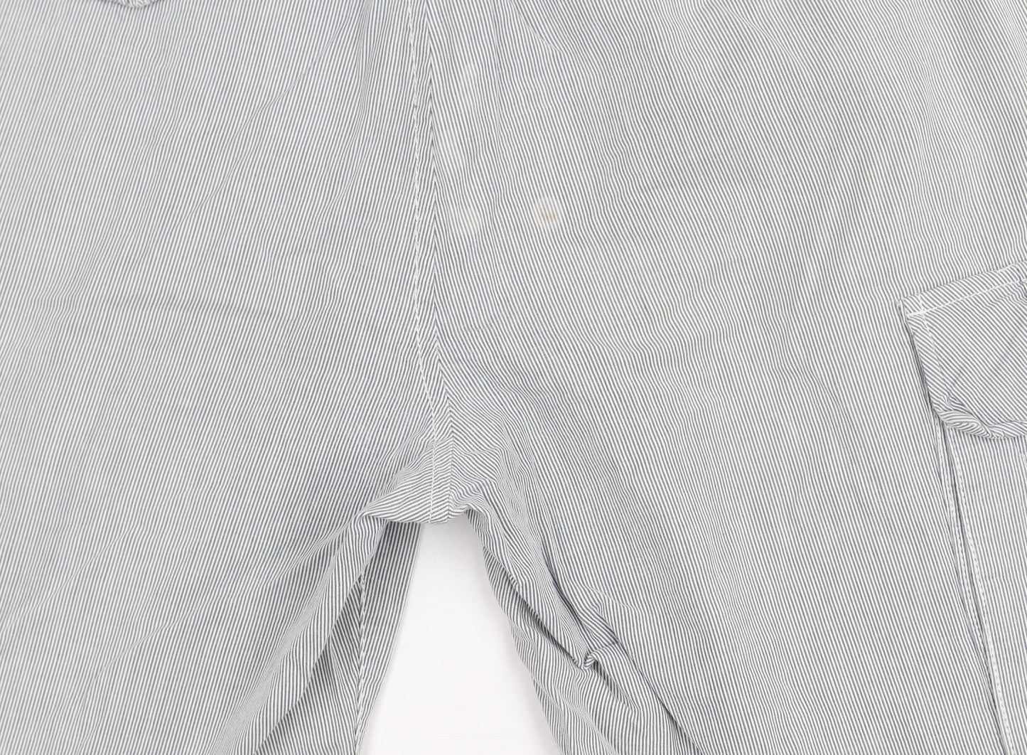 River Island Mens Grey Cargo Shorts M Striped Cotton Blend Elastic Waist