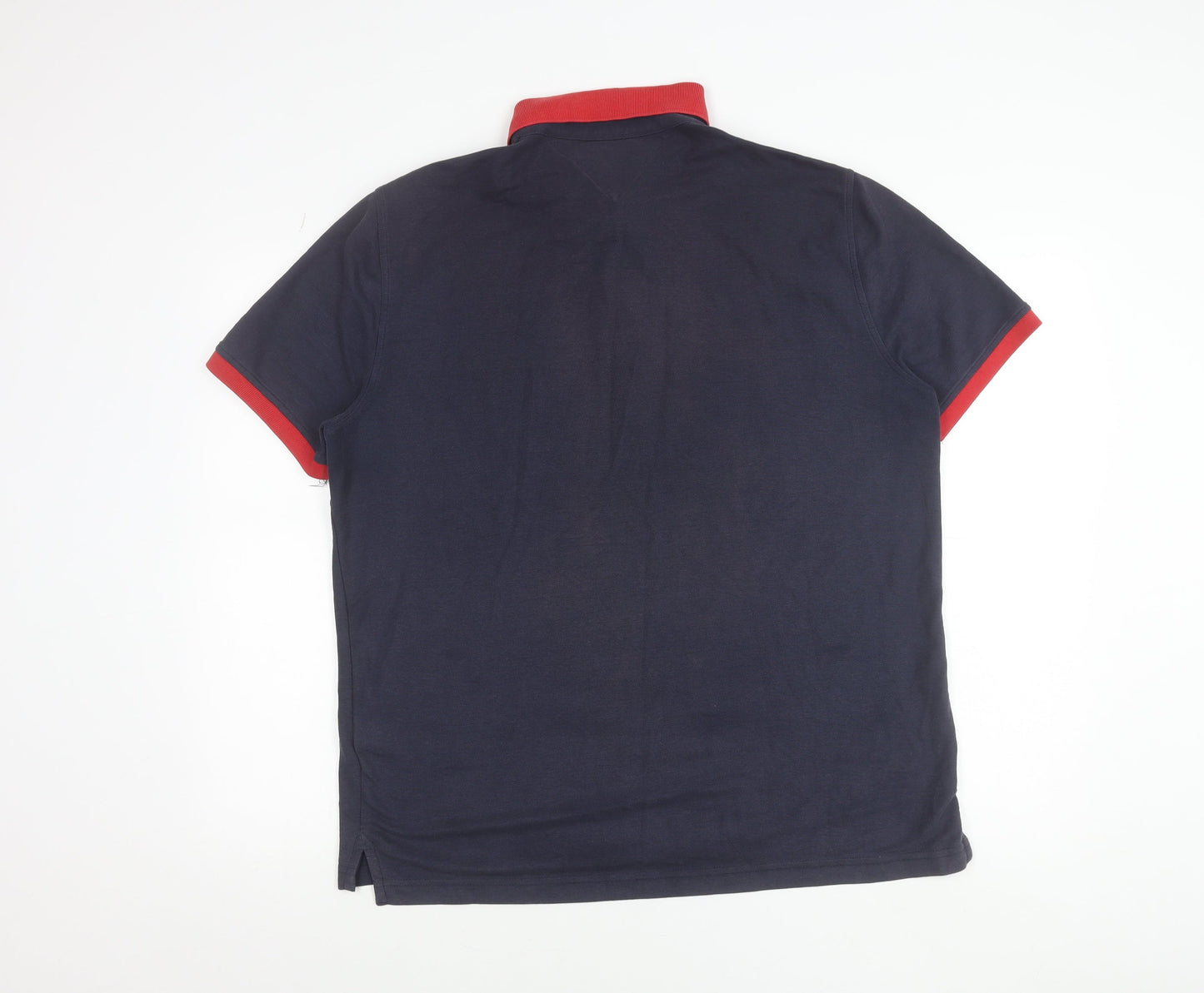 Tommy Hilfiger Men's Blue Red Collar Polo Shirt L Regular Fit