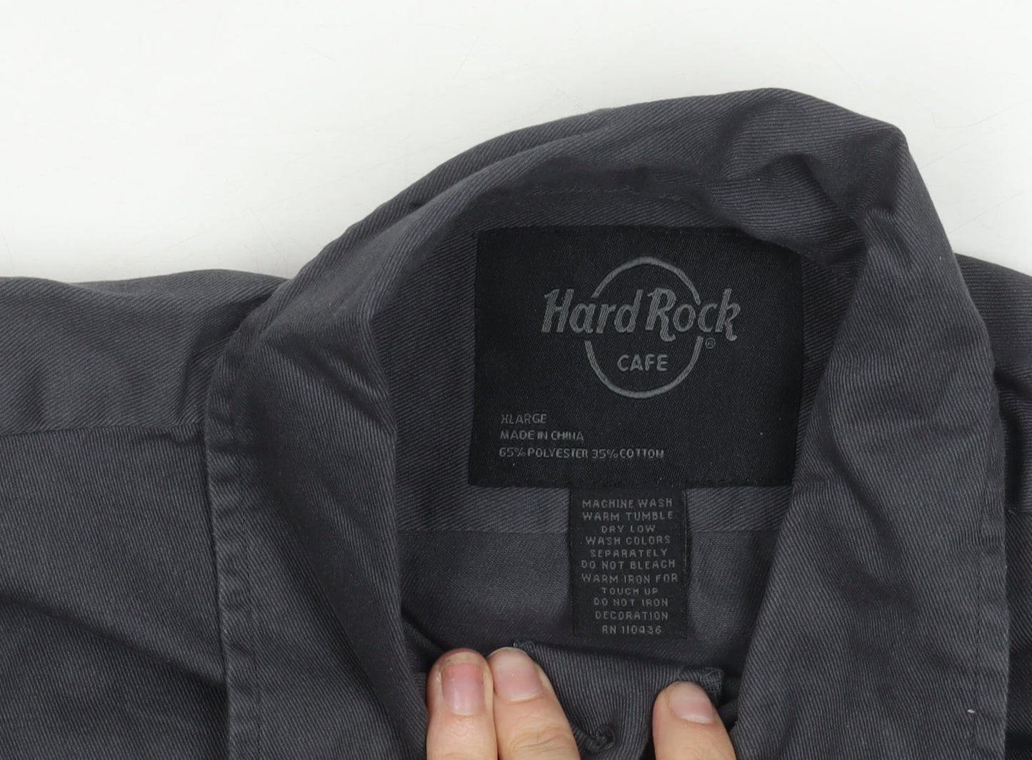 Hard Rock Cafe Men’s Grey Las Vegas Embroidered Short Sleeve Button-Up Shirt L