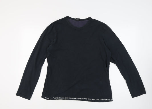 Diesel Mens Black Long Sleeve Crew Neck Cotton T-Shirt XL