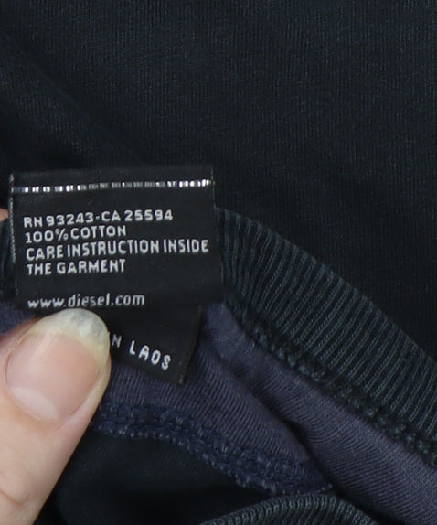 Diesel Mens Black Long Sleeve Crew Neck Cotton T-Shirt XL