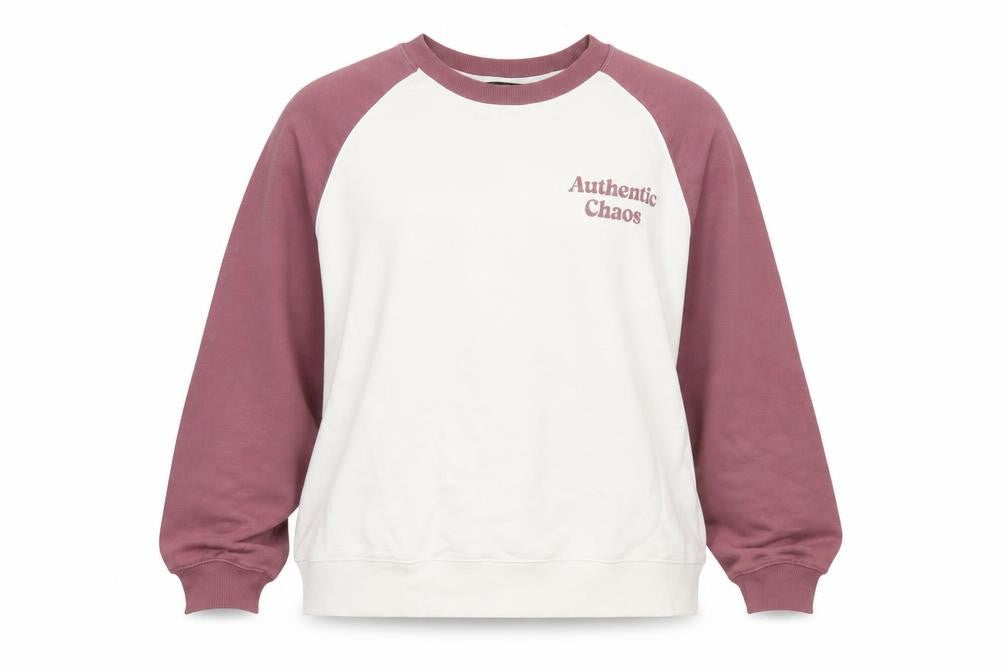 Front view of Dunnes Women’s White & Mauve Raglan Pullover Sweatshirt, size L
