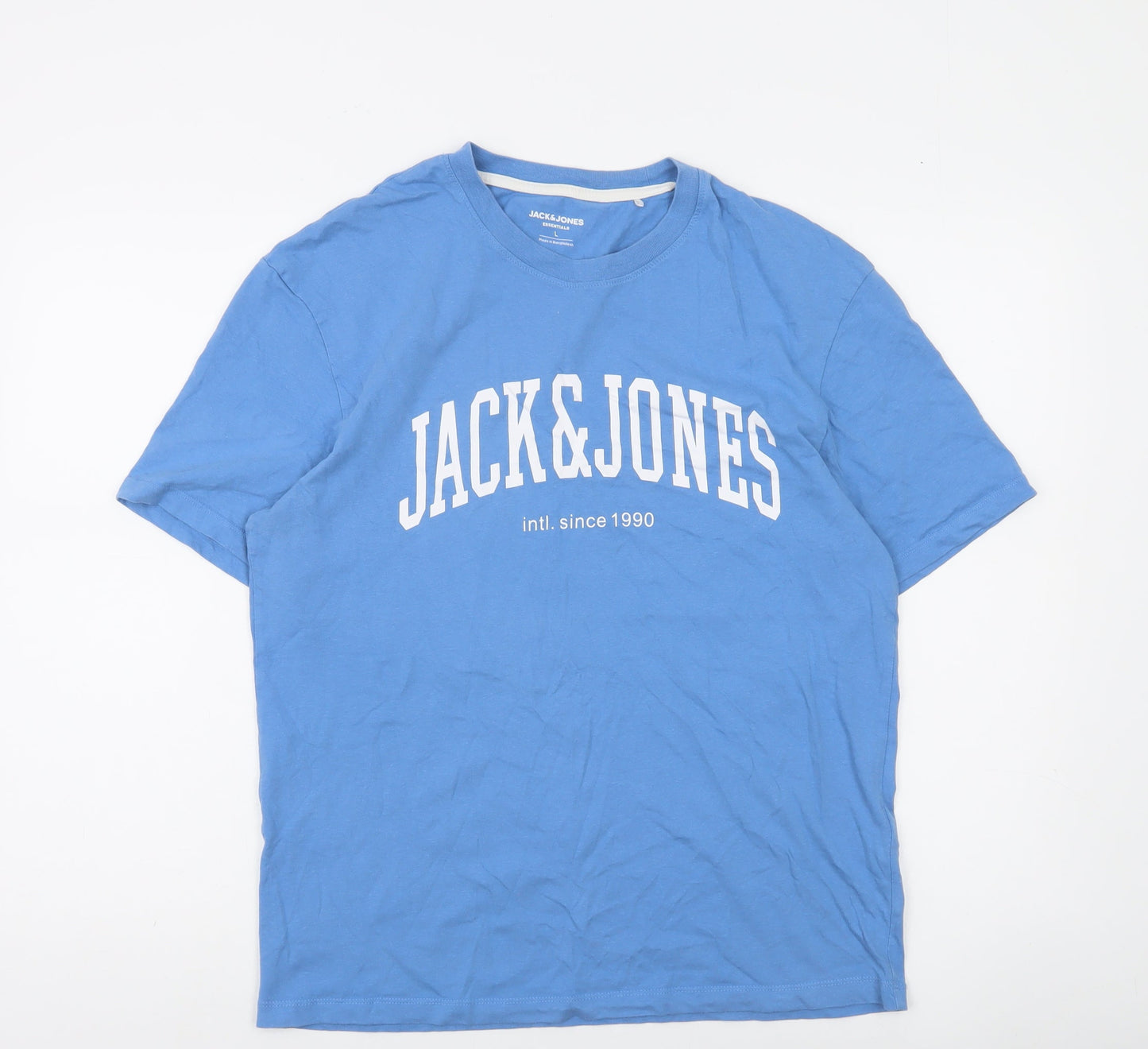Jack & Jones Men’s Blue Large Cotton Crew Neck Graphic T-Shirt