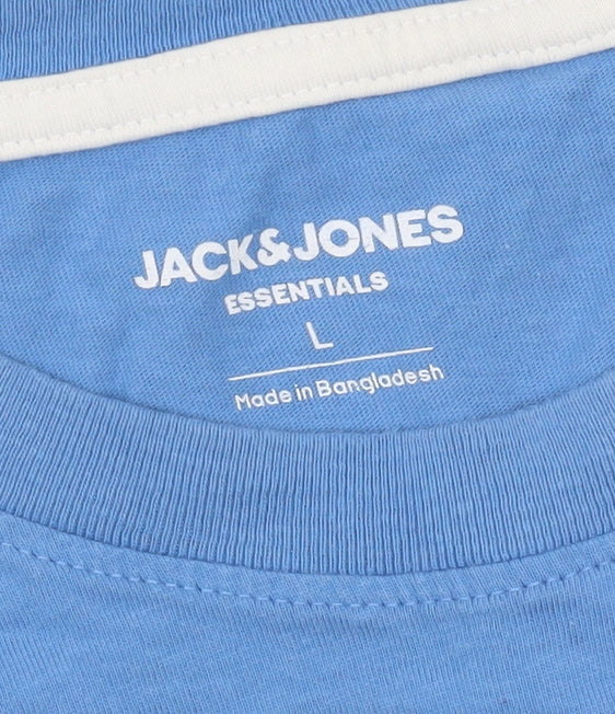 Jack & Jones Men’s Blue Large Cotton Crew Neck Graphic T-Shirt