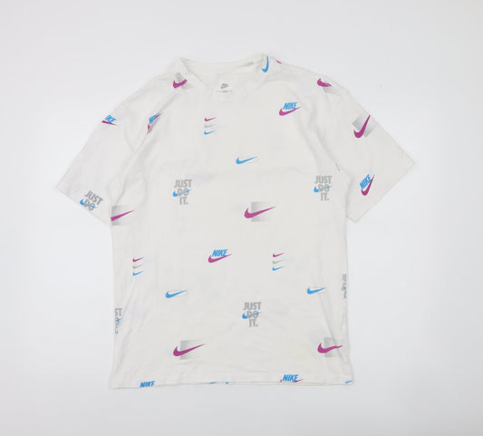 Nike Men's White Loose Fit Graphic Print T-Shirt Small