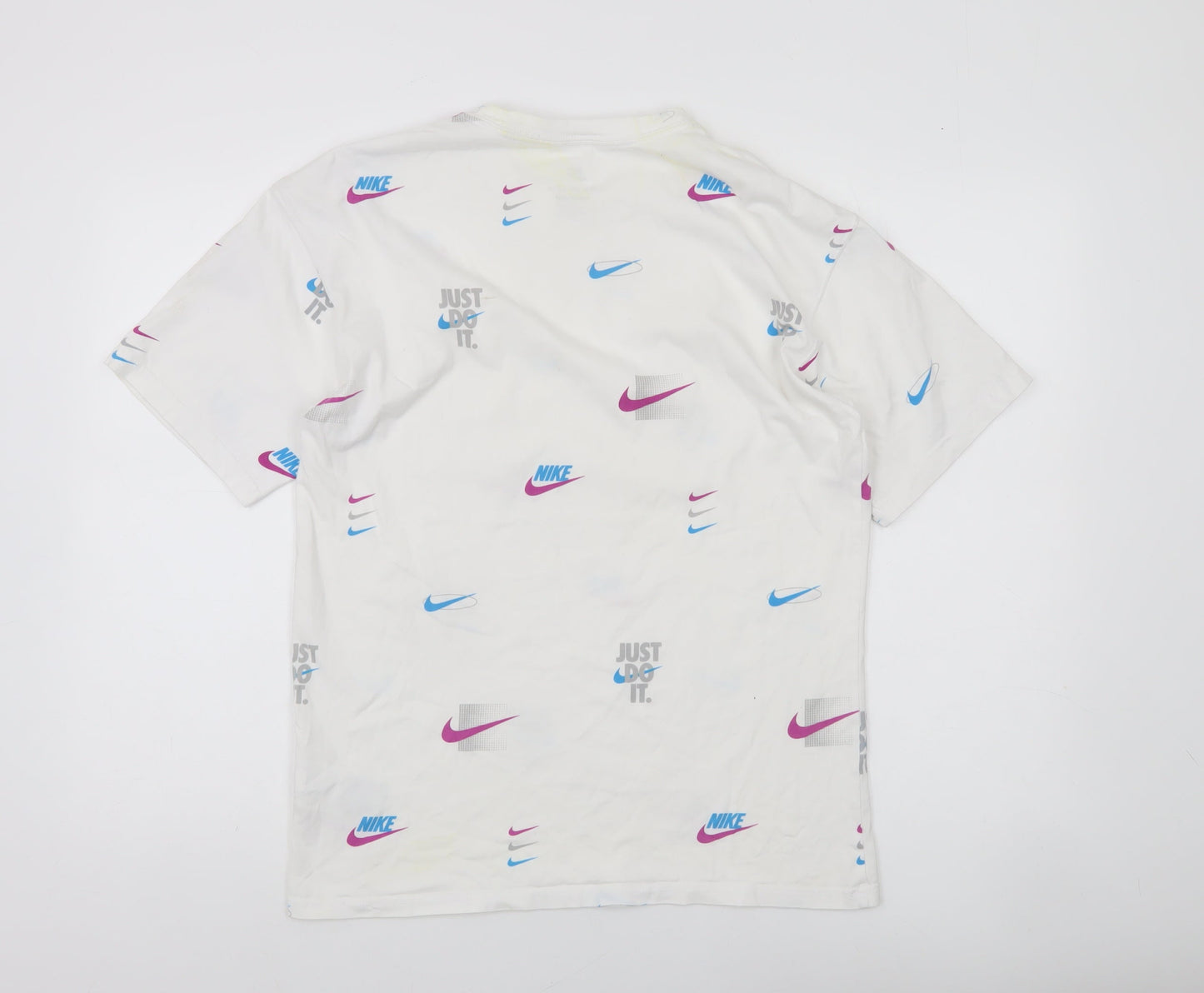 Nike Men's White Loose Fit Graphic Print T-Shirt Small