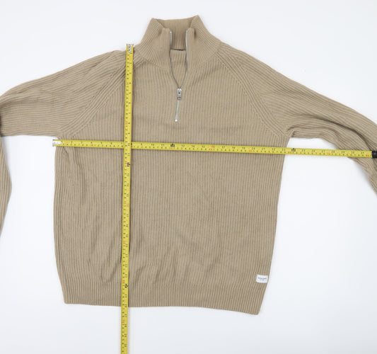 Jack & Jones Men’s Beige XL 1/2 Zip High Neck Knit Jumper
